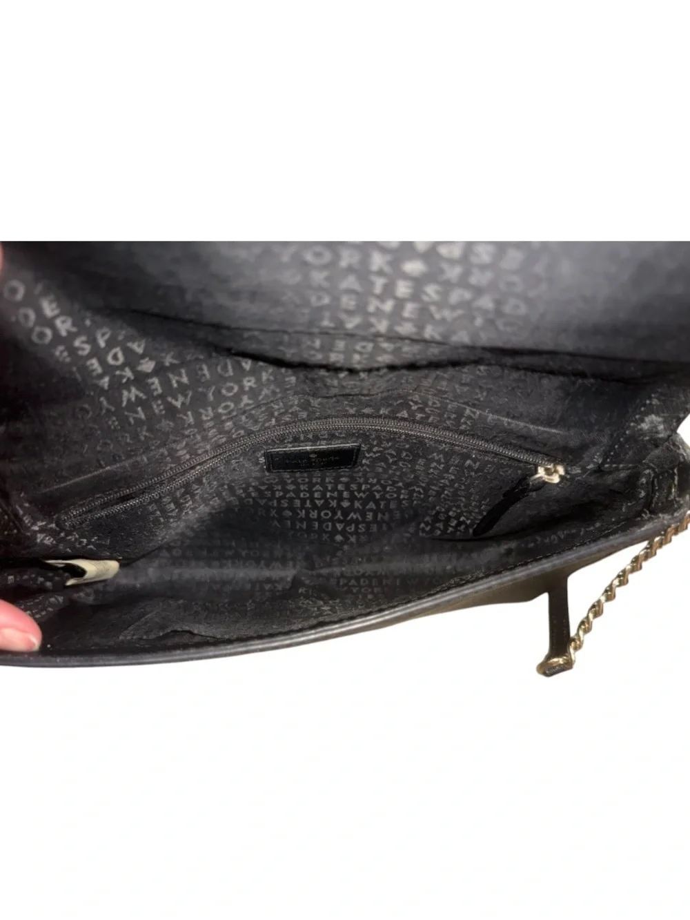 kate spade Black Leather Crossbody with Gold Chain Accents